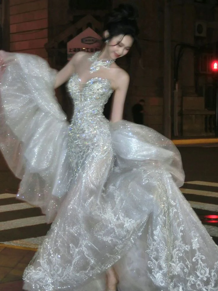 Luxury Mermaid Sweetheart Sleeveless Sequin With Pearls Beads Wedding Dress Modest Wedding Dresses Princess Wedding Gowns DH1487 - Deanwangkt