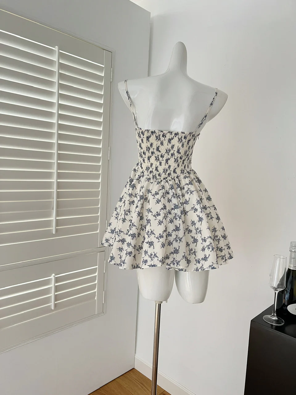 Cute A line Spaghetti Straps Blue Floral Chiffon Short Summer Dress Holiday Party Birthday Outfits DP0146 - Deanwangkt