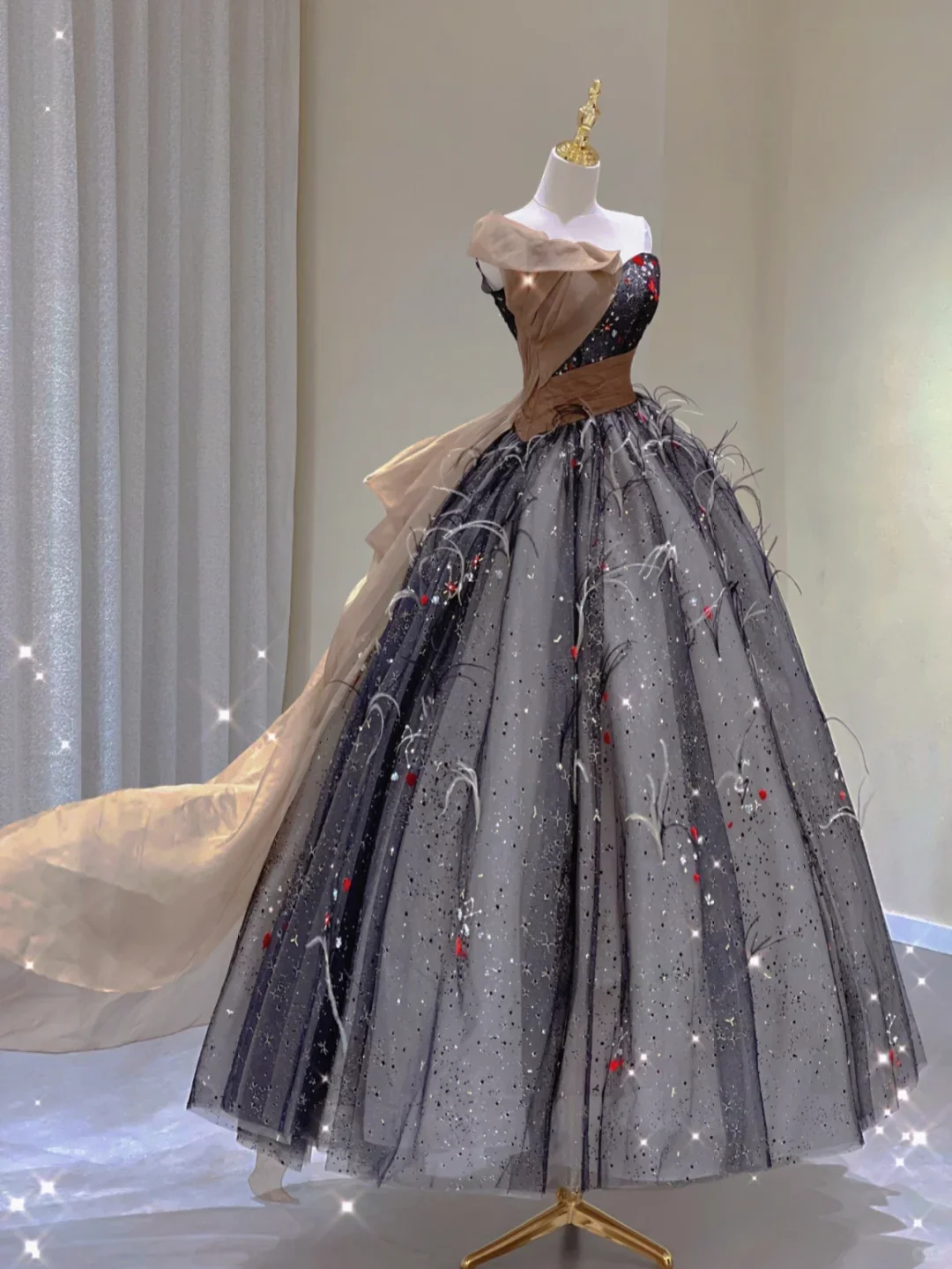 Pretty Ball Gown Strapless Black Tulle Long Prom Dresses Graduation Dress High School Classy Evening Dresses DP366 - Deanwangkt