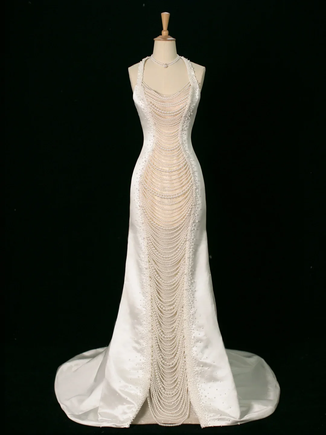 Chic Wedding Dress Mermaid Halter White Satin Sleeveless Long Vintage Wedding Dresses Bridal Gowns Brides Gown DH394 - Deanwangkt