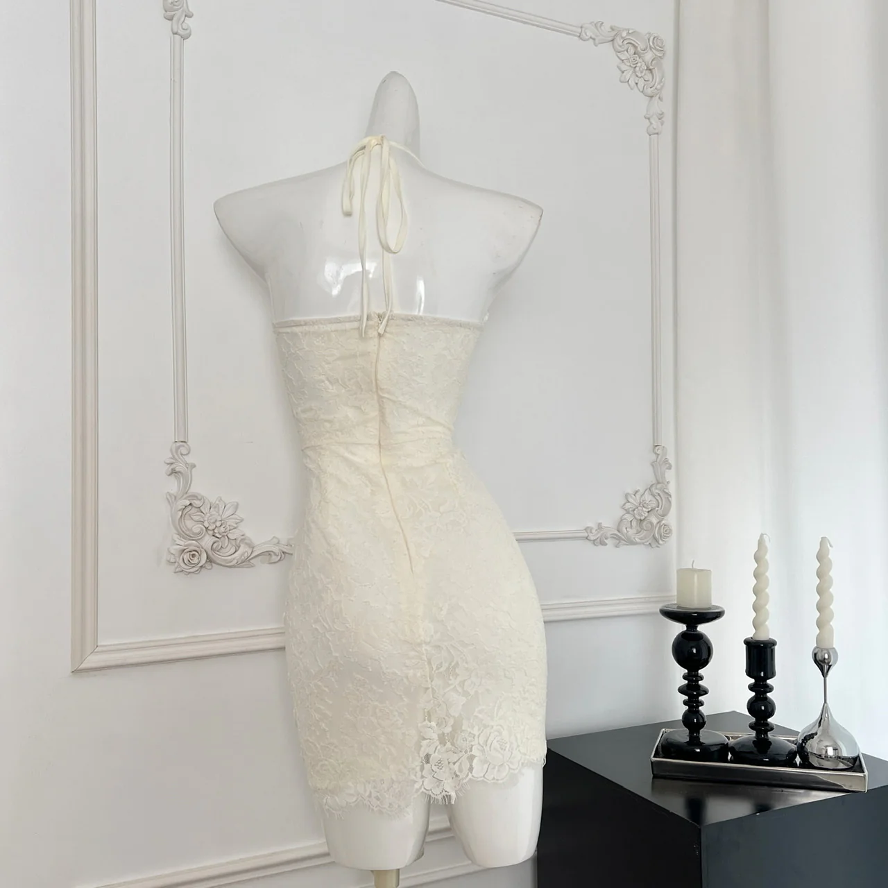 Cute Sheath Halter Neckline Short Lace Summer Dress Holiday Party Outfits For Women DP0123 - Deanwangkt