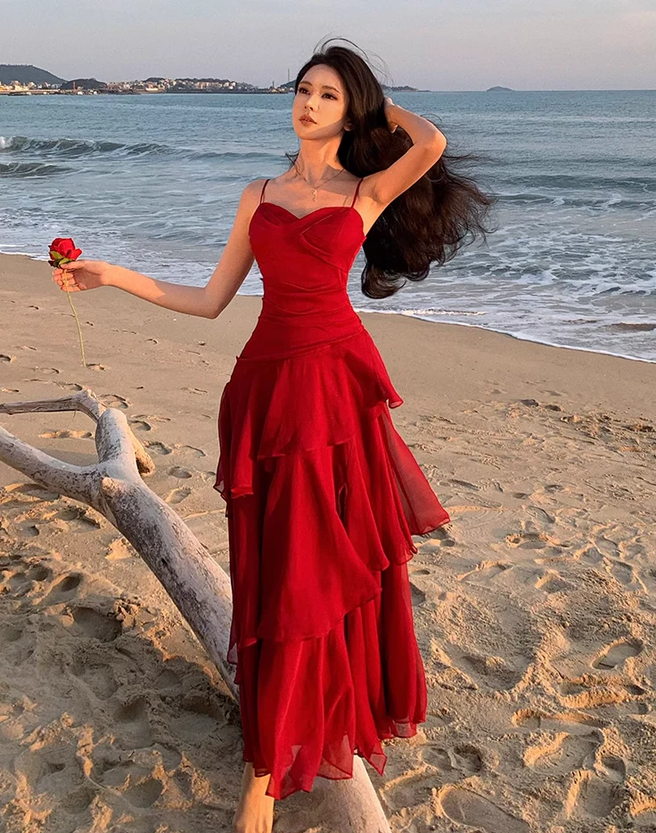 Modest Mermaid Spaghetti Straps Sleeveless Red Long Evening Dress Prom Dresses DP236 - Deanwangkt
