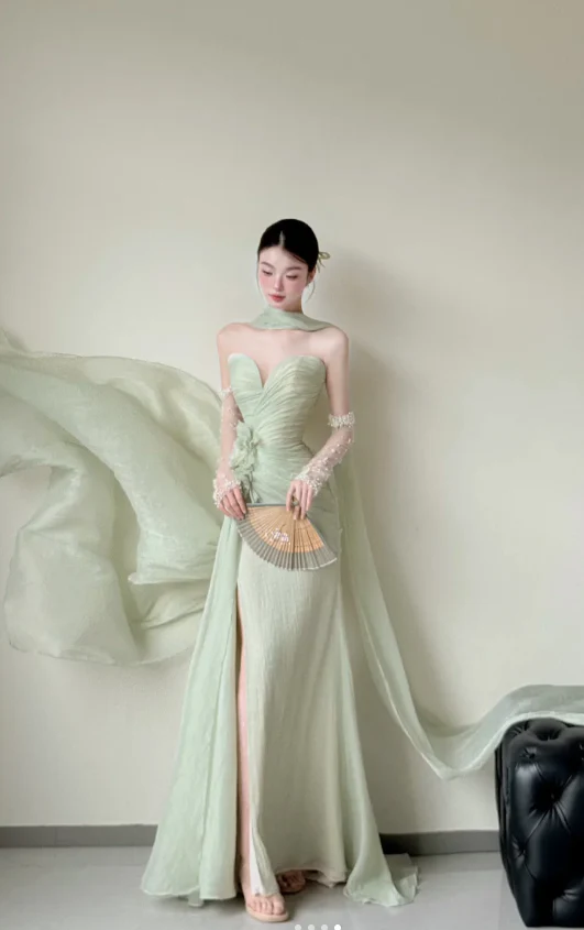Elegant Sweetheart Sheath Chiffon Long Prom Dresses, Green Formal Evening Dresses DP3118 - Deanwangkt