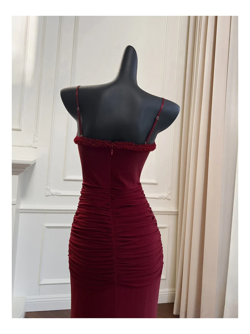 Elegant High Low Spaghetti Straps Burgundy Sleeveless Long Evening Party Gowns Evening Formal Dresses Prom Dress DH90 - Deanwangkt