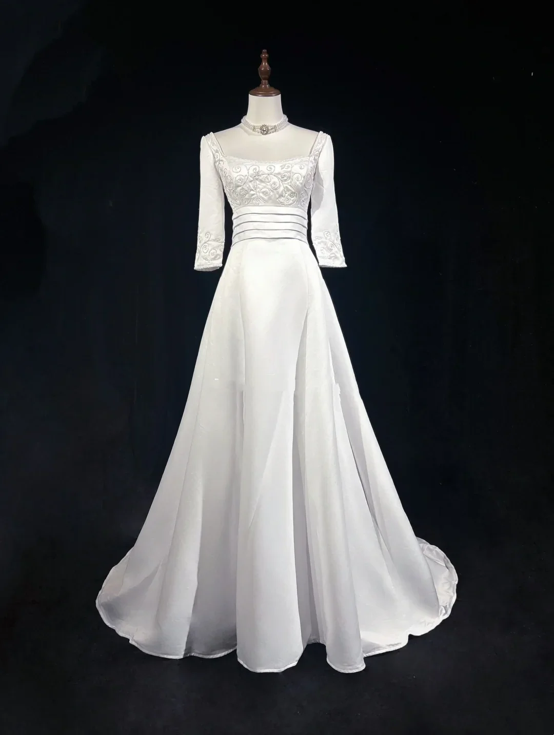 Vintage Wedding Dress 1950s 1940s Ball Gown Square Neck Satin White Long Wedding Dresses Bridal Gowns Brides Gown DH530 - Deanwangkt