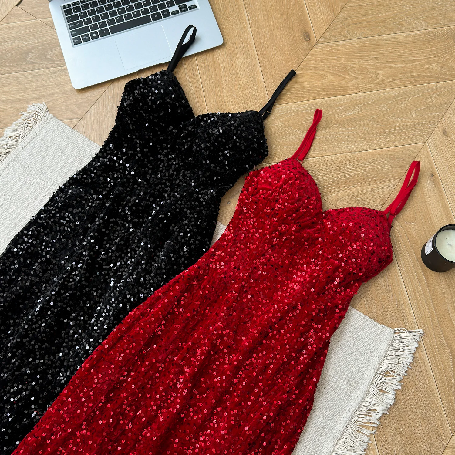 Sexy Mermaid Spaghetti Straps Sequin Birthday Party Dress Summer Holiday Outfits For Women DP0131 - Deanwangkt