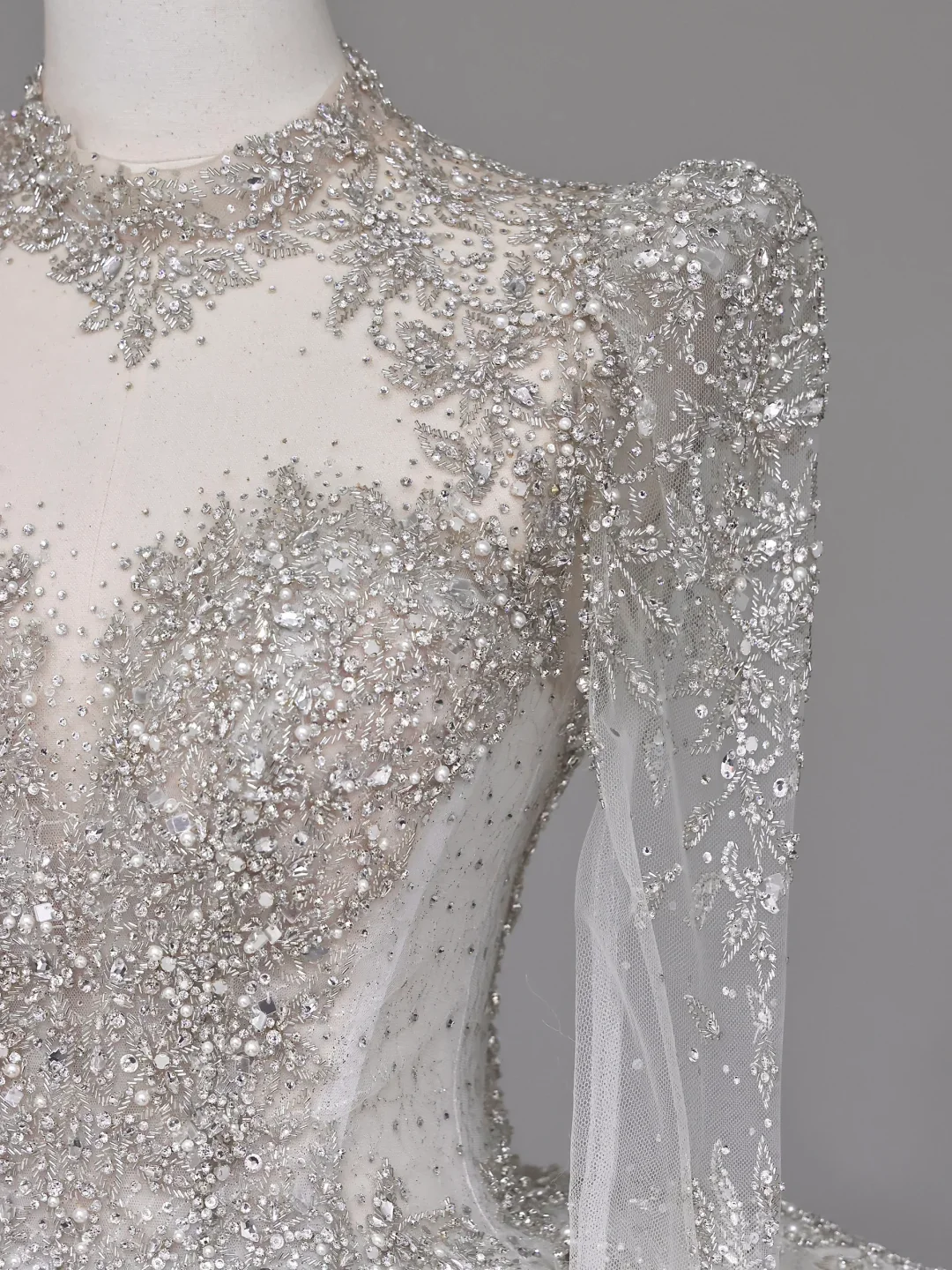 Unique Bridal Gown Ball Gown High Neckline Long Sleeves White Lace Wedding Dresses Bridal Gowns DP667 - Deanwangkt