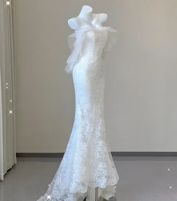 Unique Mermaid Sweetheart White Lace Long Wedding Dresses Brides Dress P0031 - Deanwangkt