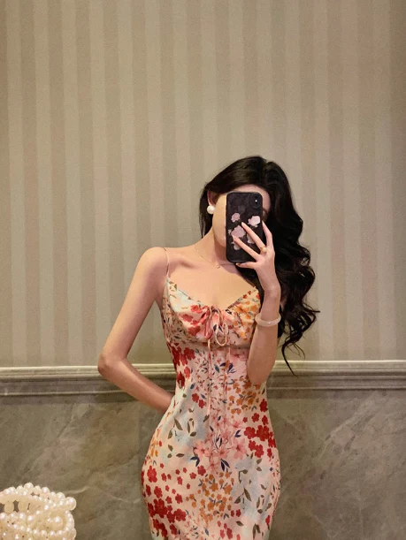 Sexy Mermaid Spaghetti Straps Floral Pink 18th Birthday Dress Holiday Party Birthday Outfits For Women DP0161 - Deanwangkt