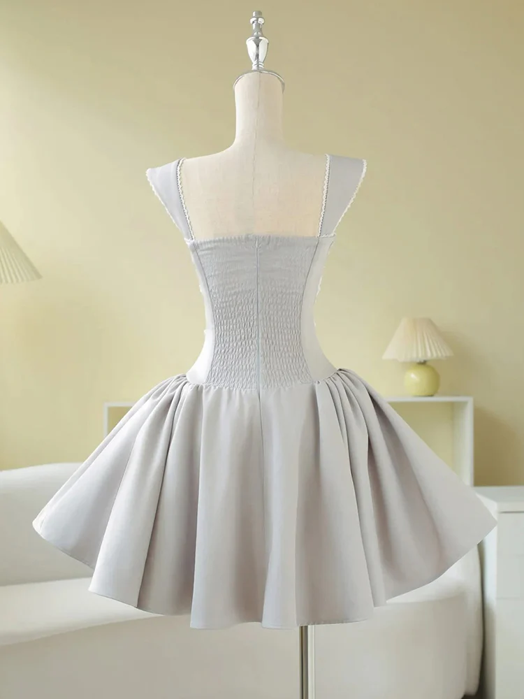 Simple Ball Gown Silver Short Homecoming Dress Summer Hoco Dresses Cocktail Dress DP1767 - Deanwangkt