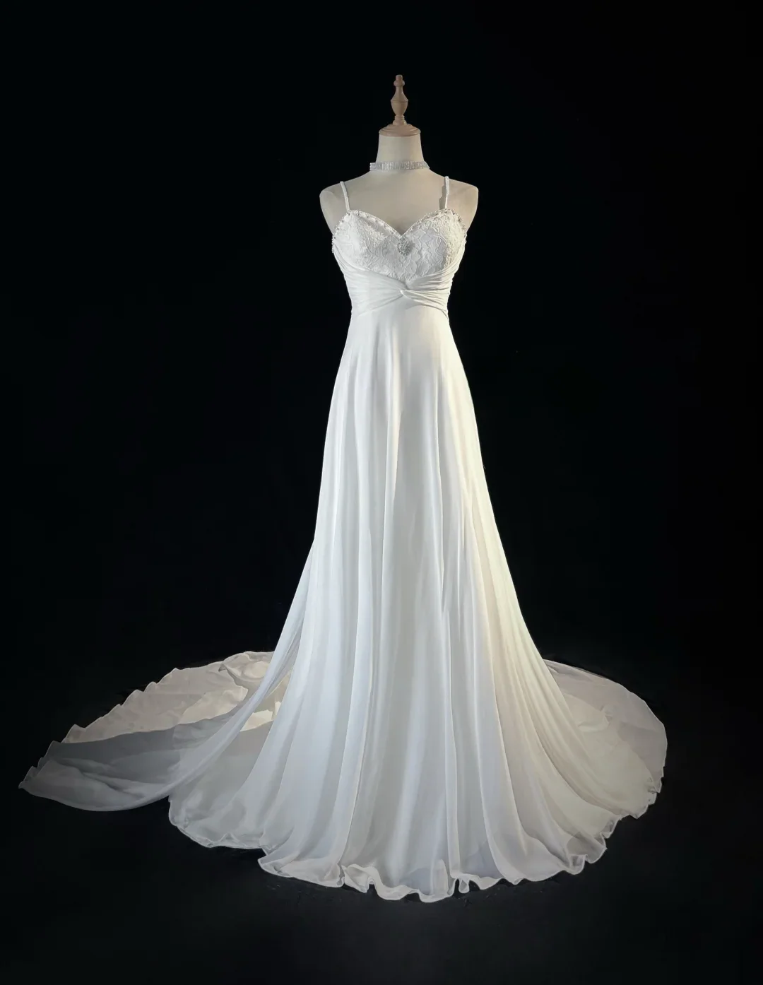 Vintage Bridal Dress A Line Spaghetti Straps Chiffon White Long Wedding Dress Retro Wedding Dresses Modest Wedding Gowns DH2675 - Deanwangkt