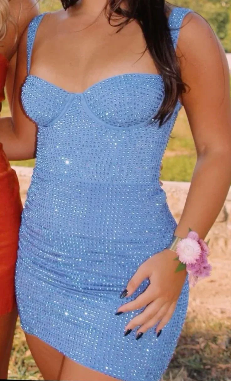 Pretty Sheath Sweetheart Blue Sequin Formal Homecoming Dresses 21st Birthday Outfits Graduation Dress Short Mini Cocktail Dresses DH2397 - Deanwangkt