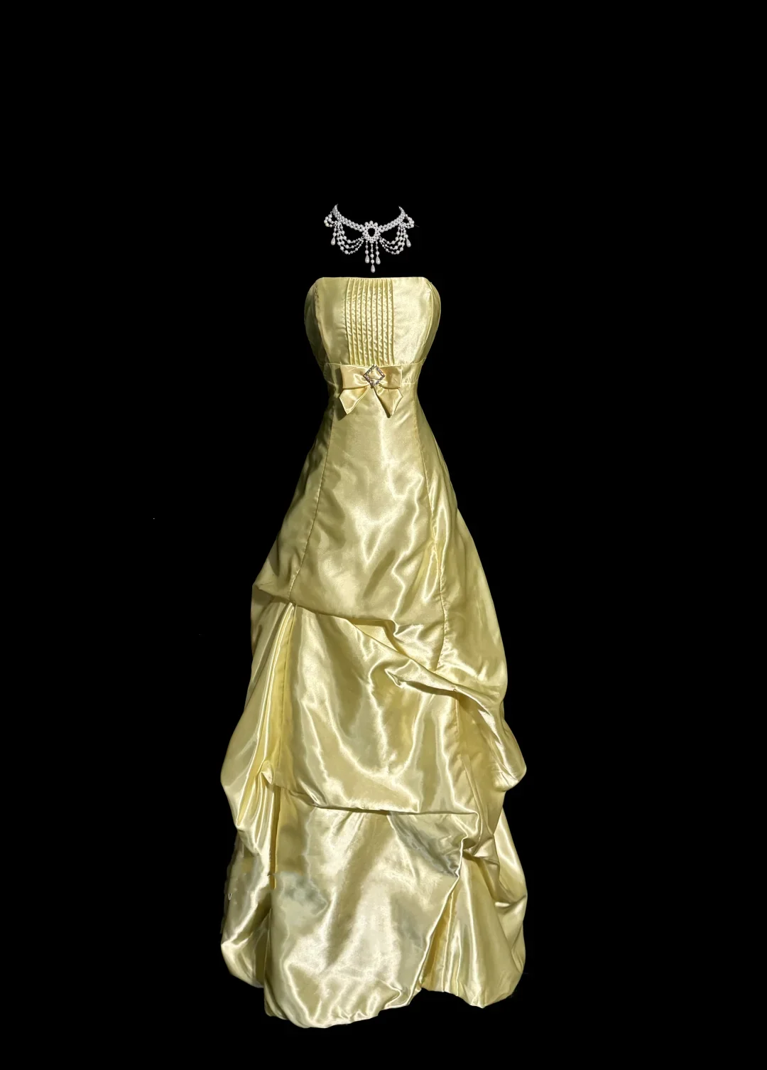 Vintage Ball Gown Strapless Yellow Satin 90s Long Prom Dresses Party Dress 30th Birthday Outfits Graduation Dresses W864 - Deanwangkt