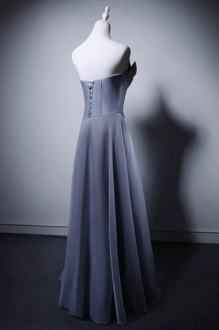 Elegant Light Gray Blue Strapless Long Evening Gowns A-Line 18th Birthday Dress Tulle Graduation Prom Dresses DH2750 - Deanwangkt