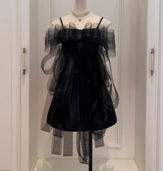 Sexy Strapless A-Line Short Prom Dresses Satin Tulle Sleeveless Birthday Dresses, Black Homecoming Dresses DP3086 - Deanwangkt