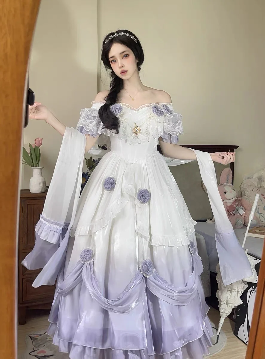 Vintage Ball Gown Off The Shoulder Short Sleeves 16th Lilac Birthday Dress Lolita Summer Dress 18th Birthday Outfits W1135 - Deanwangkt
