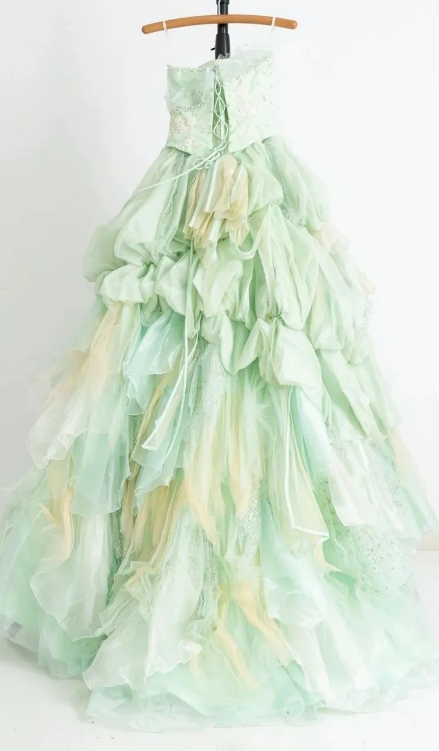Gorgeous Strapless Ball Gown Tulle Lace Long Prom Dresses Green Quinceanera Dresses DP3012 - Deanwangkt