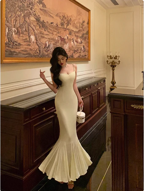 Elegant Mermaid Spaghetti Straps Ivory 18th Birthday Dress Party Gown Birthday Outfits Birthday Dress Ideas For Women DP593 - Deanwangkt