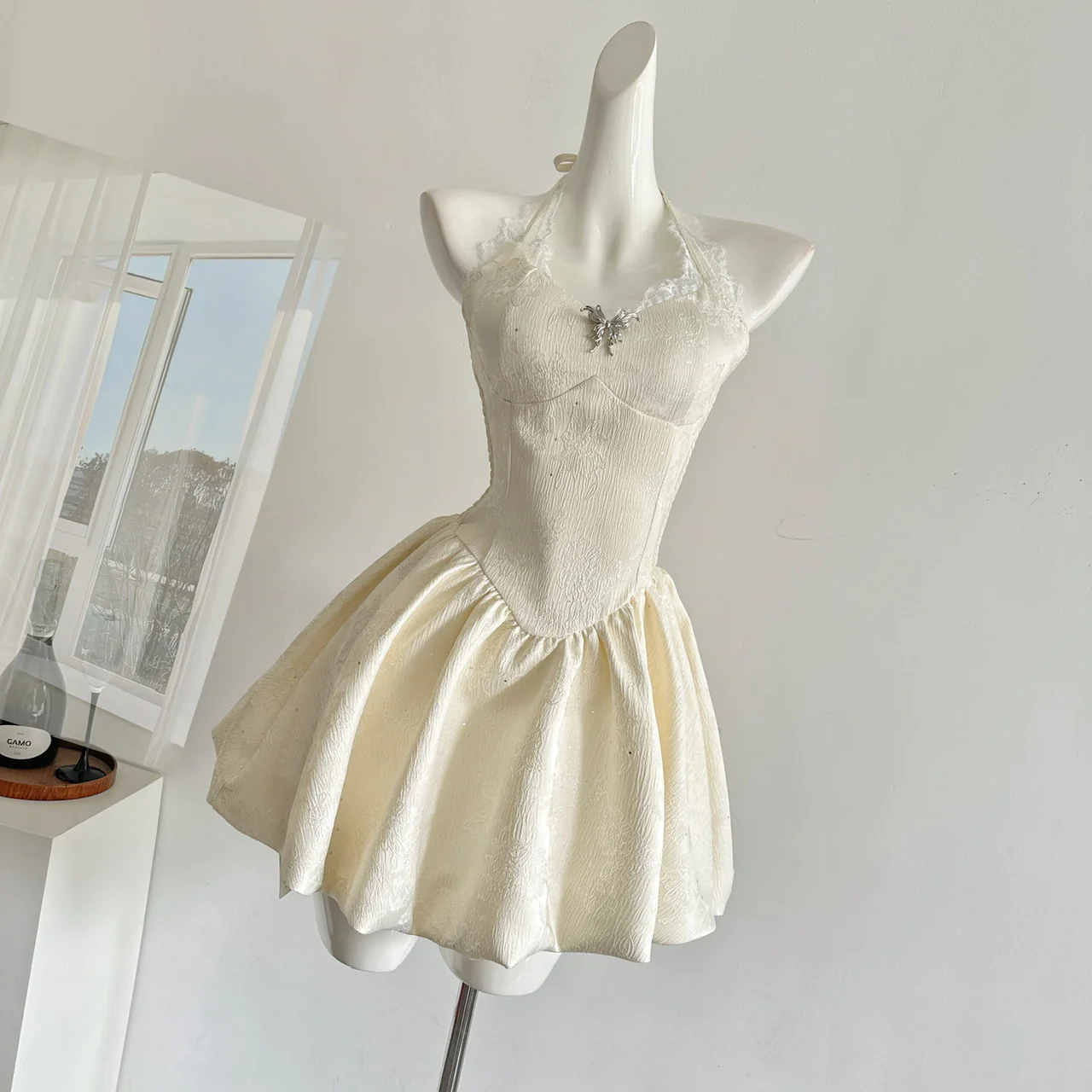 Cute A Line Halter Ivory Lace Summer Dress Holiday Party Outfits For Women DP0096 - Deanwangkt