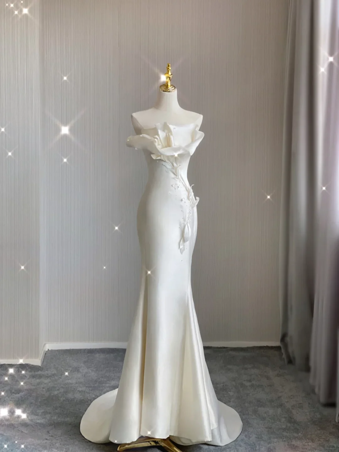Simple Mermaid Strapless Long Satin White Wedding Dresses Brides Dress With Appliques DP376 - Deanwangkt