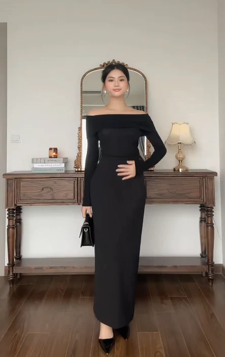 Elegant Off-the-shoulder Sheath Black Formal Dresses Black Evening Dresses  DP3756 - Deanwangkt