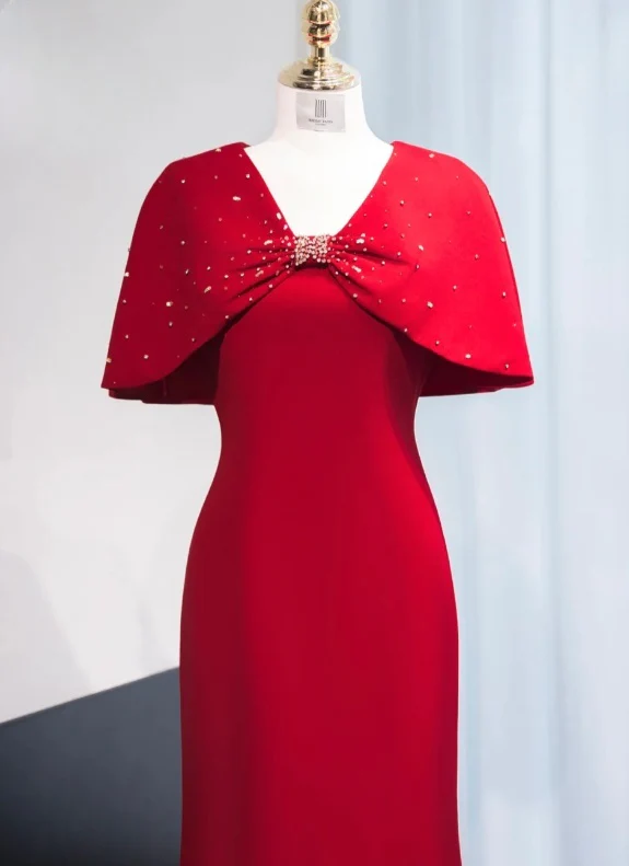 Elegant V neck Mermaid Mother of the Bride Dresses, Burgundy Evening Gowns DP3236 - Deanwangkt