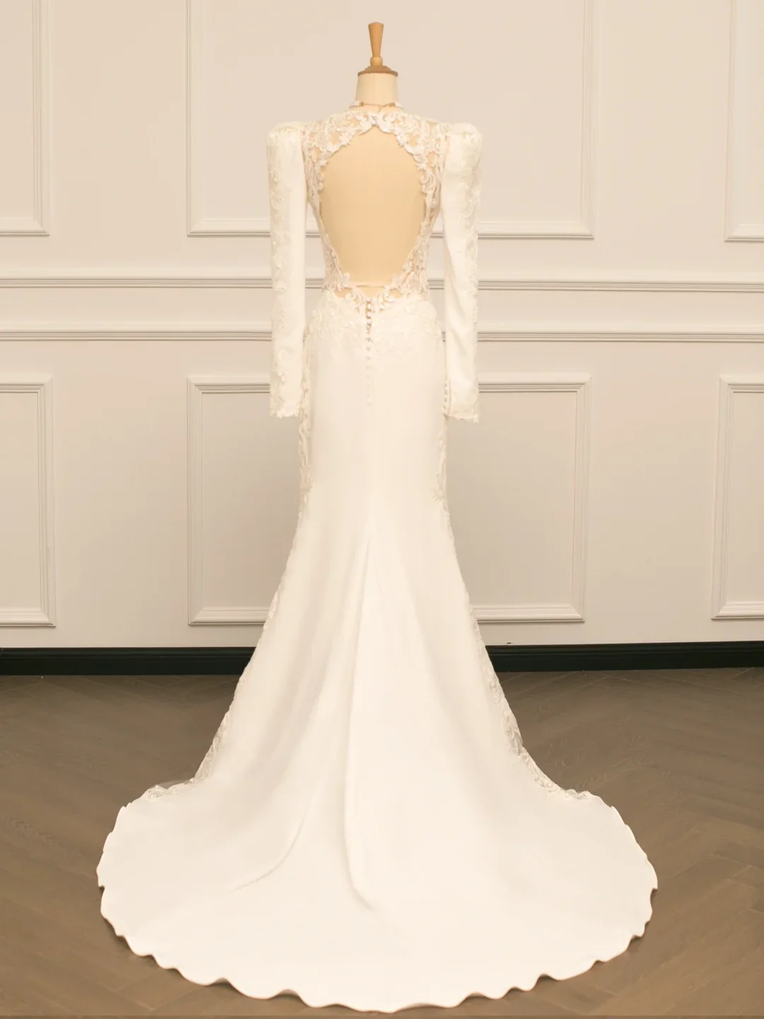 Pretty Wedding Dress Mermaid V Neck Ivory Lace Long Sleeves Backless Vintage Wedding Dresses Bridal Gowns Brides Gown DH363 - Deanwangkt