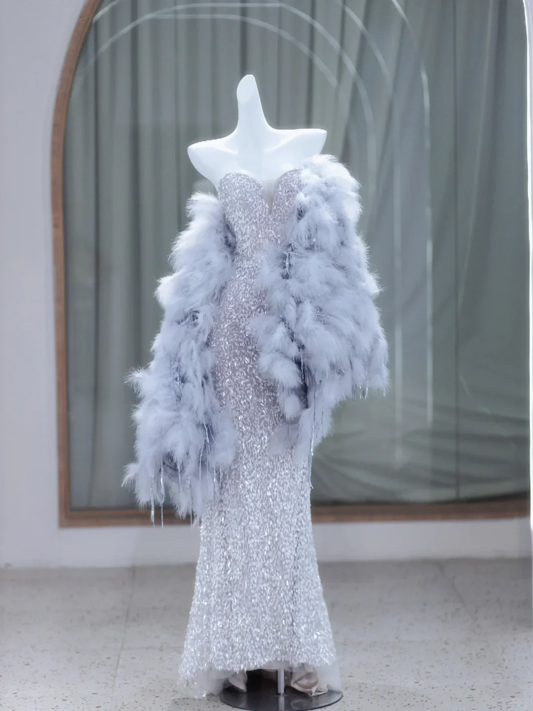 Vintage Mermaid Sweetheart Sleeveless Sequin Silver Long Prom Dresses Ruffles Evening Gowns Evening Dress DP1846 - Deanwangkt