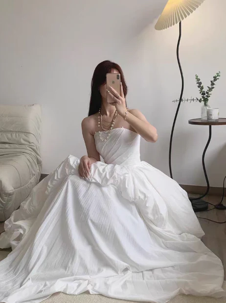 Classic White Strapless Ball Gown Elegant Quinceanera Dress Formal Evening Dress DH2709 - Deanwangkt