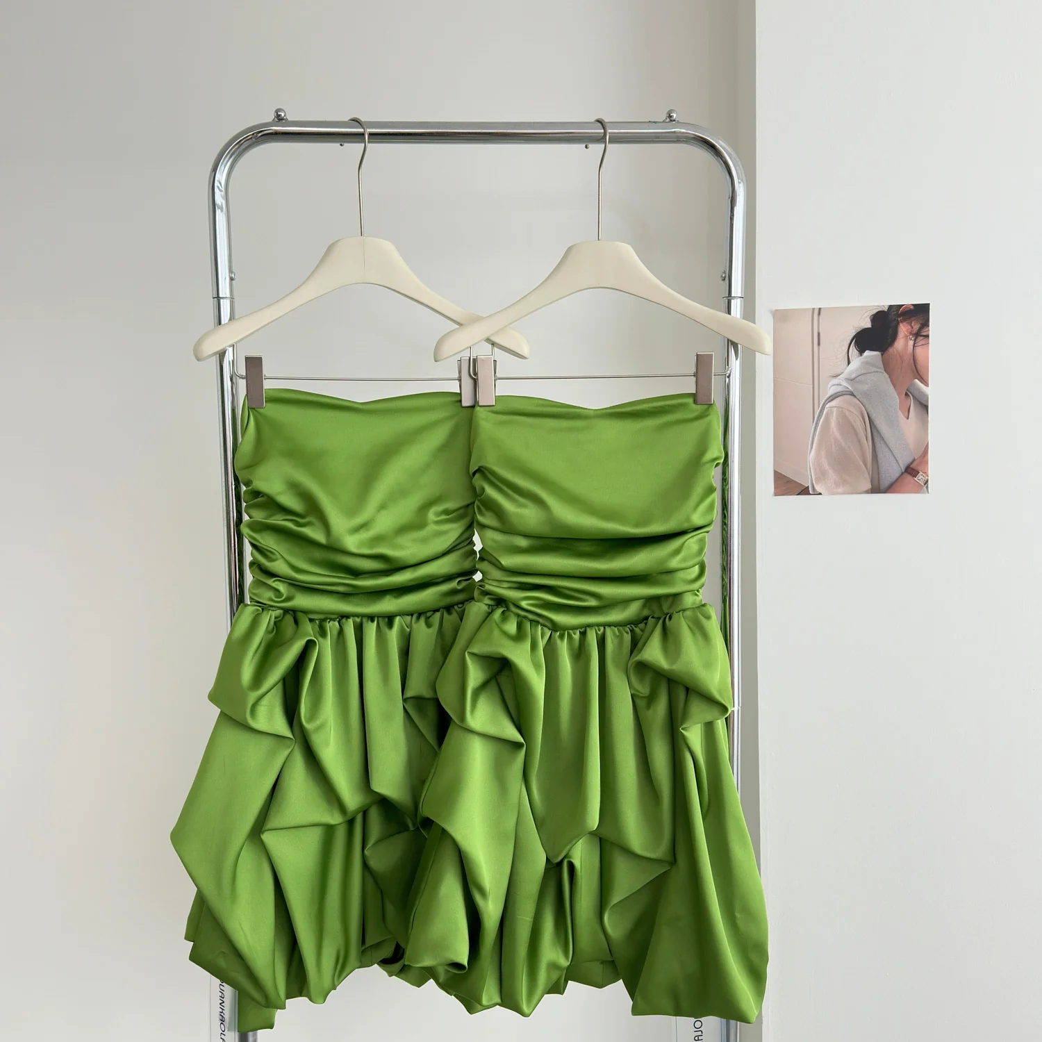 Cute A line Strapless Green Satin Short Summer Dress Holiday Party Birthday Outfits DP0145 - Deanwangkt