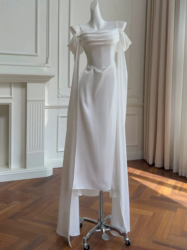 Elegant A line Spaghetti Straps Sleeveless White Chiffon Long Evening Party Gowns Evening Formal Dresses Prom Dress W887 - Deanwangkt