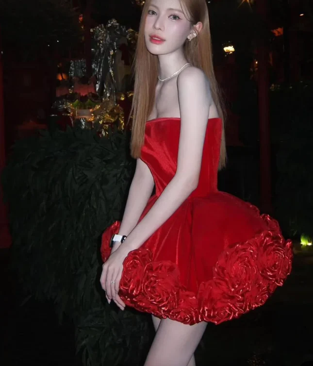 Sexy Ball Gown Strapless Red Satin Formal Homecoming Dresses 18th Birthday Outfits Graduation Dress Short Mini Hoco Dresses DH2544 - Deanwangkt