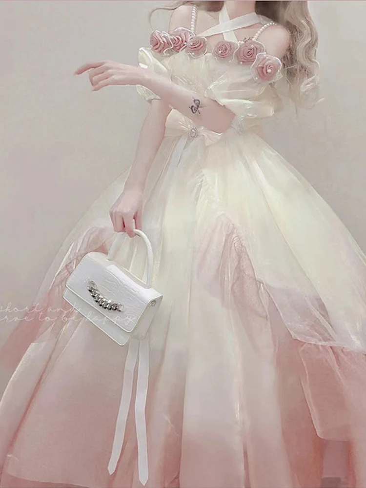 Vintage Ball Gown Off The Shoulder Short Sleeves 16th Ombre Pink Birthday Dress Lolita Dress Birthday Outfits DP0226 - Deanwangkt