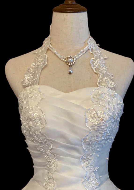 Timeless Halter Ball Gown Tulle Luxury Wedding Dress, White Bridal Gowns DP3079 - Deanwangkt