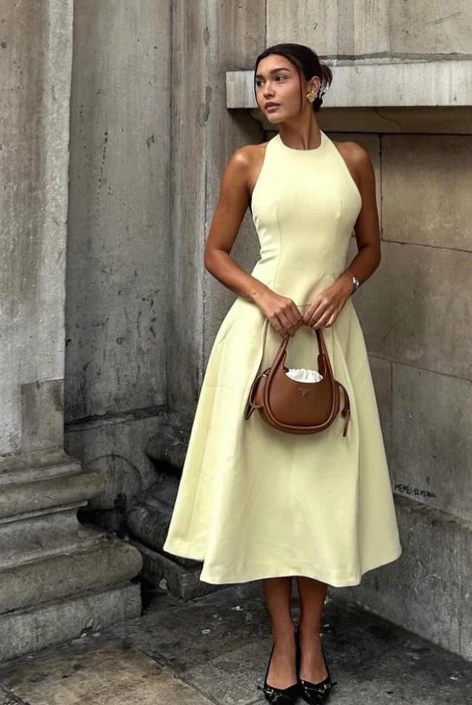 Pretty A line Scoop Neck Yellow Night Dinner Evening Dresses Formal Summer Wedding Guest Dresses Wedding Guest Outfits DP2200 - Deanwangkt