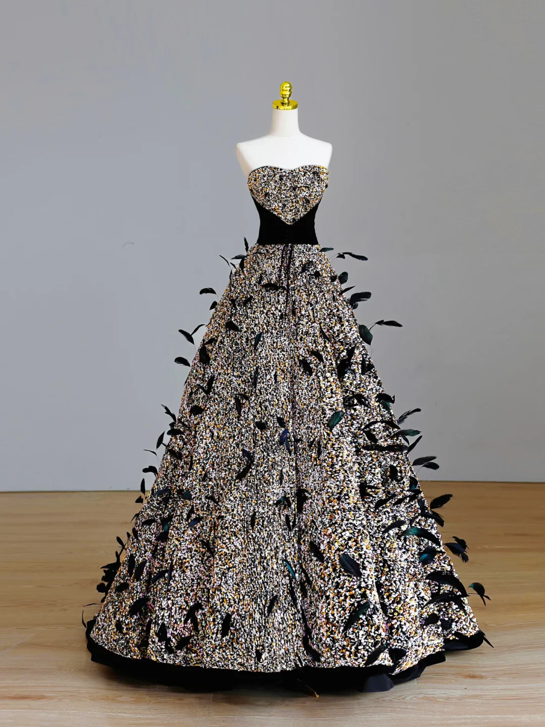 Elegant Glamour Ball Gown Strapless Black Sequin Long Prom Dresses Party Dress Evening Dress DP1578 - Deanwangkt