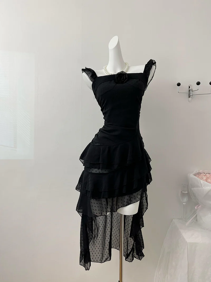 Cute High Low Square Neckline Ruffles Summer Dress Holiday Party Outfits For Women DP0089 - Deanwangkt