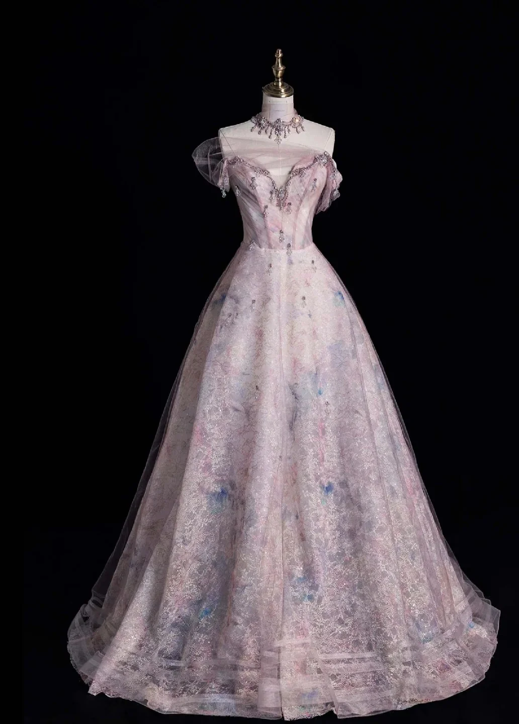 Fairy Sweetheart A-Line Long Prom Dresses Lace Tulle Pink Evening Dresses DP3341 - Deanwangkt