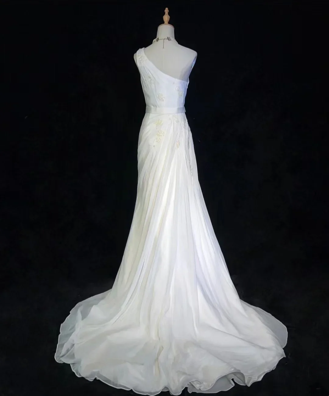 Vintage Bridal Dress Mermaid One Shoulder Chiffon White Long Wedding Dress Retro Wedding Dresses Modest Wedding Gowns DH2676 - Deanwangkt