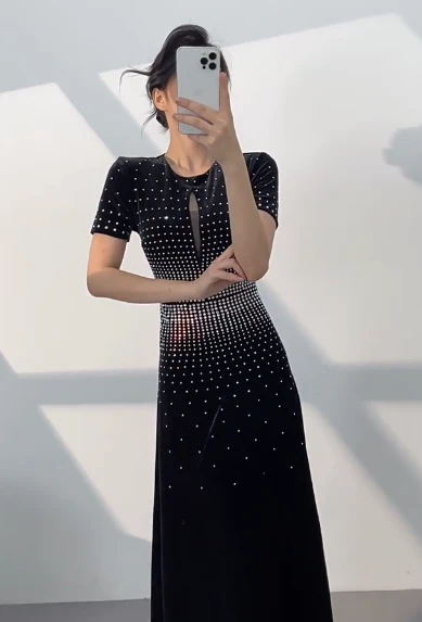 Elegant Black Jewel Sheath Mother of the Bride Dress Satin Beaded Formal Evening Gown  DP2961 - Deanwangkt