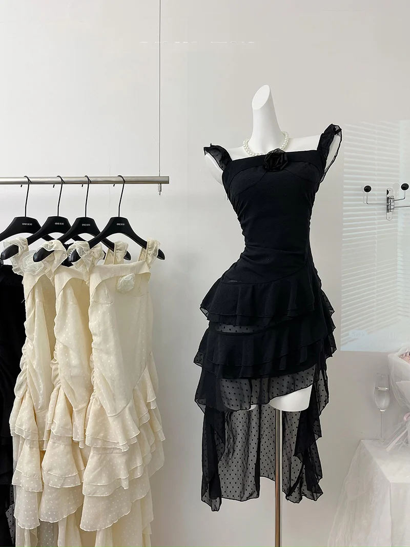 Cute High Low Square Neckline Ruffles Summer Dress Holiday Party Outfits For Women DP0089 - Deanwangkt