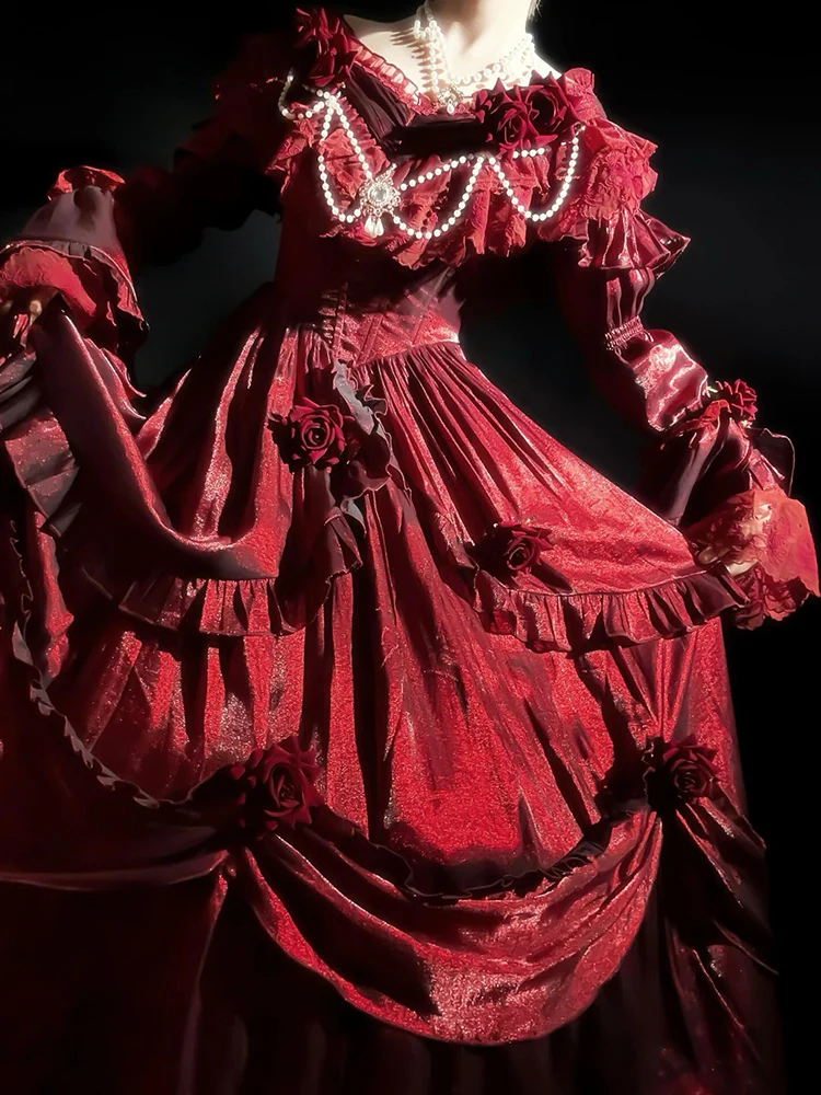 Vintage Ball Gown Off The Shoulder Burgundy Wine Red 21st Birthday Dress Lolita Dress Long Birthday Outfits DH2435 - Deanwangkt