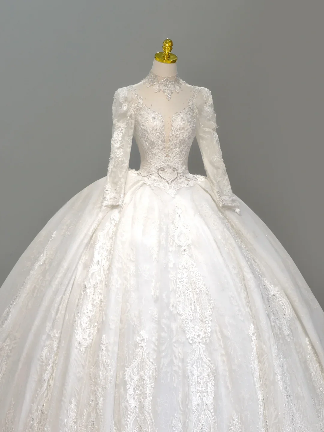 Romantic Wedding Gown Bridal Dress Ball Gown High Neck Lace Wedding Dress White Wedding Dresses Modest Wedding Gowns DH2046 - Deanwangkt