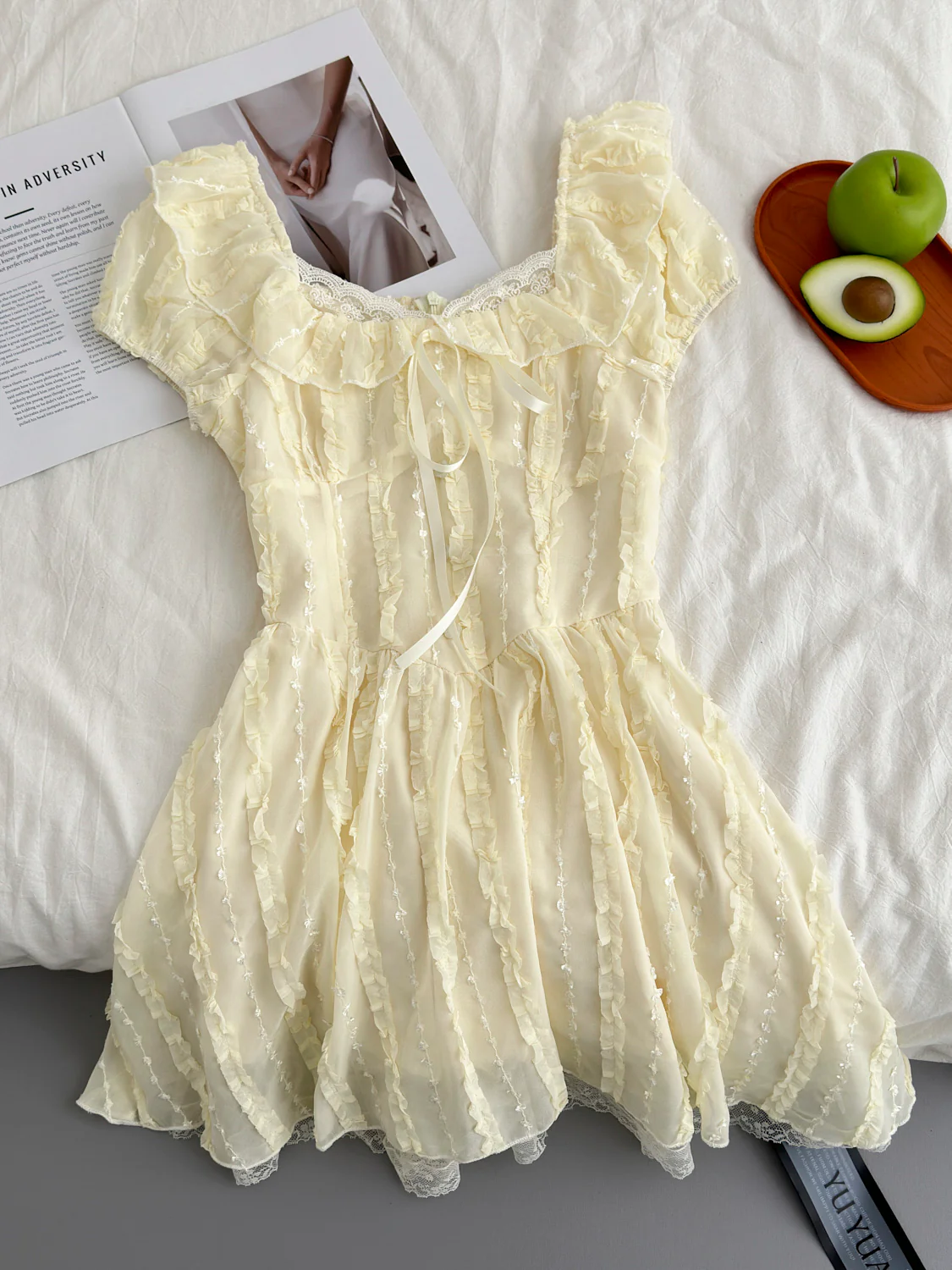 Cute A Line Square Neckline Floral Short Yellow Summer Dress Holiday Party Outfits For Women DP0122 - Deanwangkt