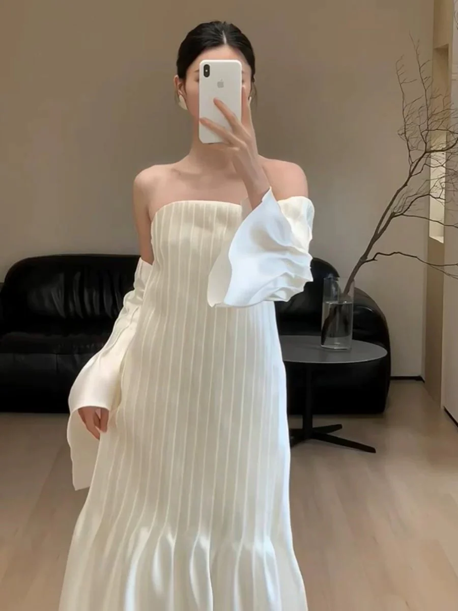 Vintage Wedding Dress A Line Strapless White Summer Beach Long Wedding Dresses Bridal Gowns W0773 - Deanwangkt