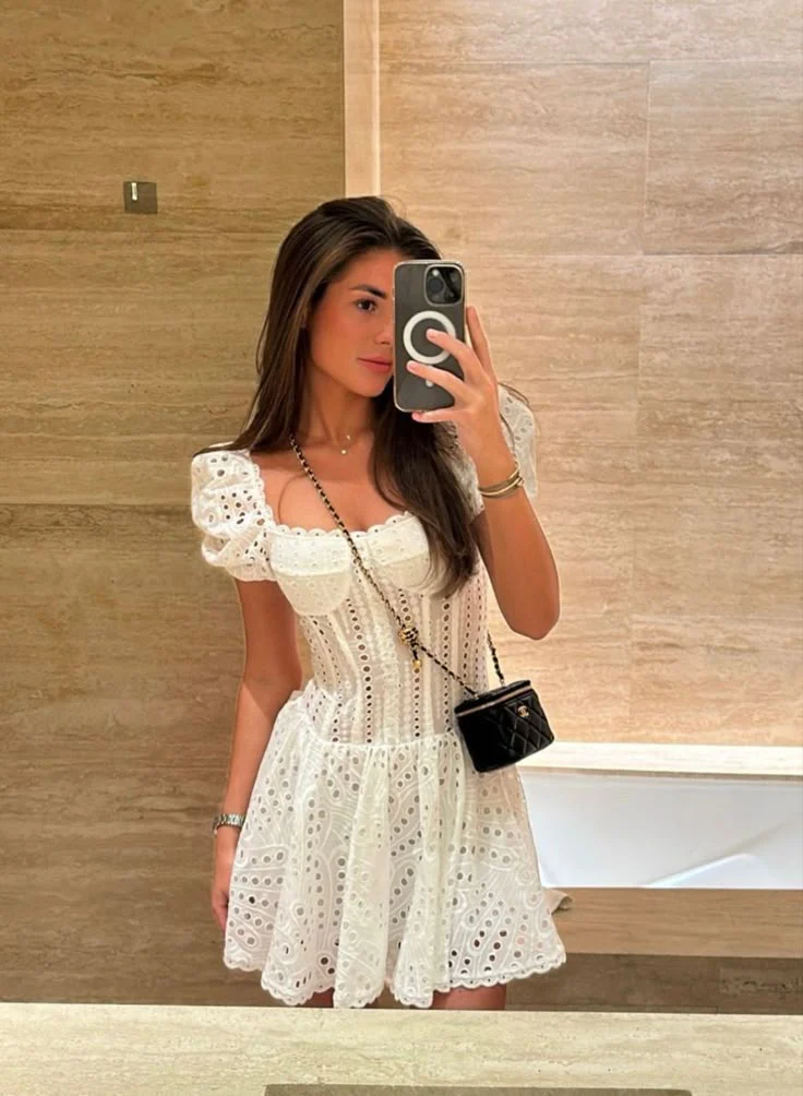 Cute A line Square Lace White Summer Homecoming Dress Hoco Dress Mini 18th Birthday Outfit Cocktail Dresses DP1908 - Deanwangkt