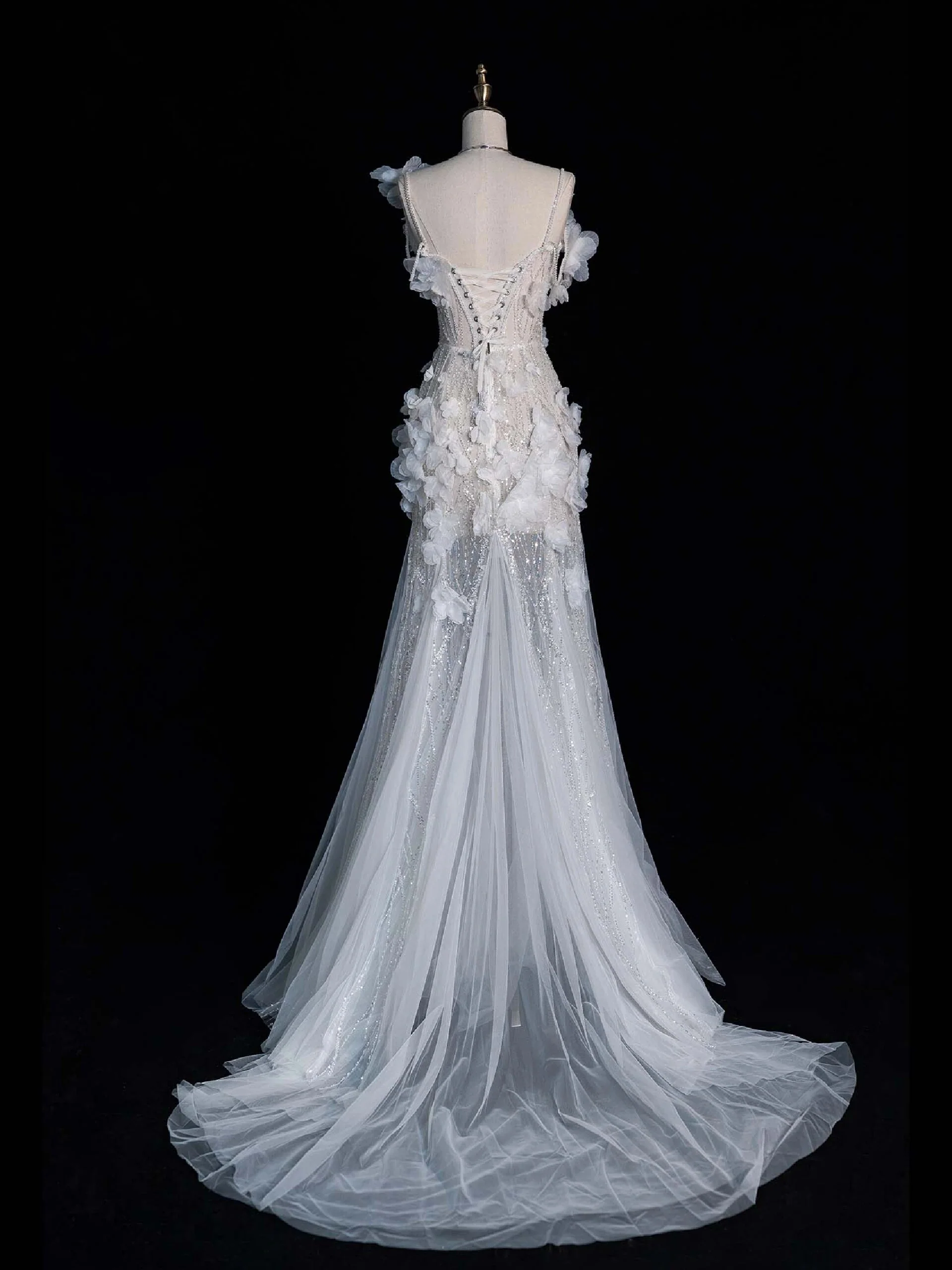 Unique Wedding Dress Mermaid Spaghetti Straps Lace White Sleeveless Long Wedding Dresses Bridal Gowns DH2297 - Deanwangkt