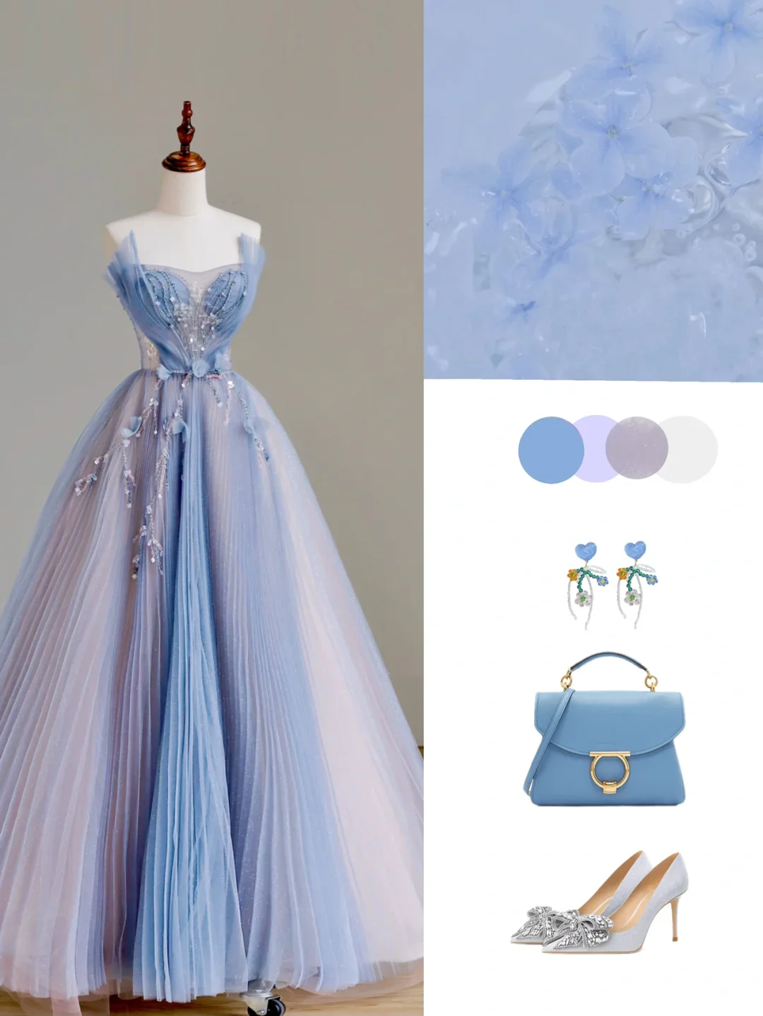 Elegant Glamour Ball Gown Strapless Blue Tulle Long Prom Dresses Party Dress Evening Dress DP1576 - Deanwangkt
