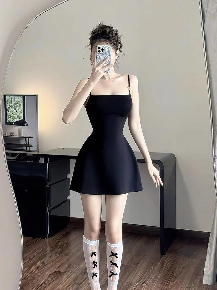 Modest A line Spaghetti Straps Little Black Dress Formal Homecoming Dresses 8th Grad Dance Graduation Dress Short Hoco Dresses DH2621 - Deanwangkt