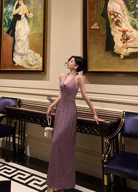 Pretty A line Halter Grape Polka Dots 21st Birthday Dress Party Outfits Birthday Outfits For Women DP0191 - Deanwangkt